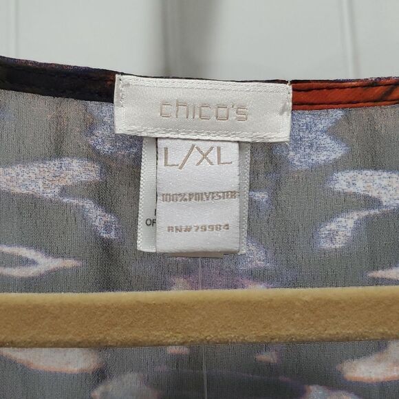 NWT Chicos Blue,Black,Rust  Shawl Poncho Size L/XL Boho Festival Spring - Picture 2 of 5